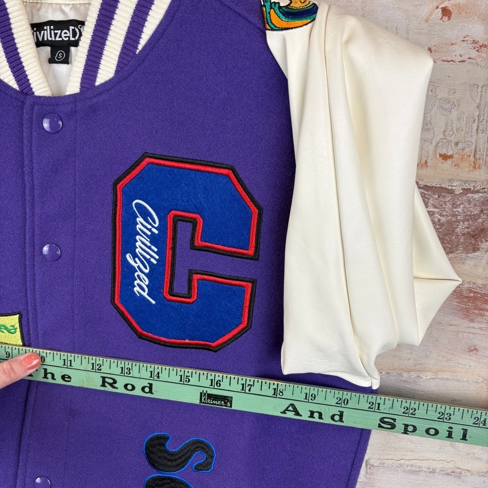 Civilized Self Love Varsity Jacket Small Purple Embroidered Letterman Bomber -S - Picture 12 of 16